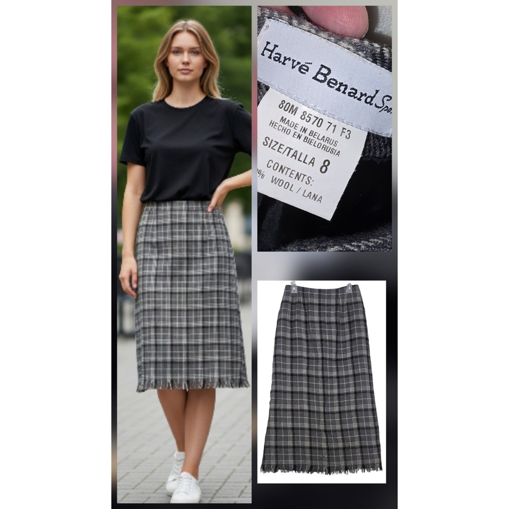VINTAGE HARVE BENARD Size 8 TALL Long Wool A-Line Tweed Skirt Modest Academia